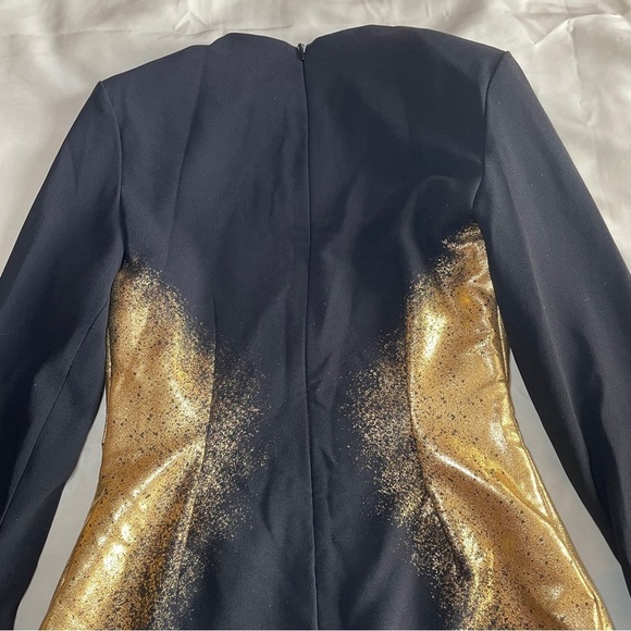 NEW! House of CB- Domenica Foil Long Sleeve Minidress Black Gold Size Medium - Picture 6 of 9